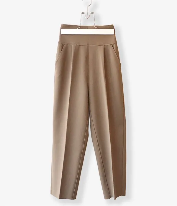 PHEENY/AMUNZEN HIGH WAIST TAPERED PANTS(KHAKI BROWN)