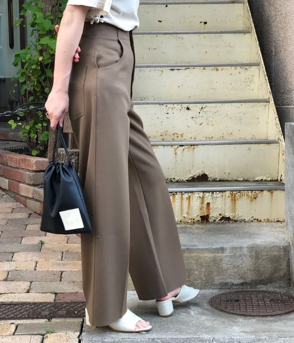 PHEENY/AMUNZEN HIGH WAIST WIDE PANTS(KHAKI BROWN)