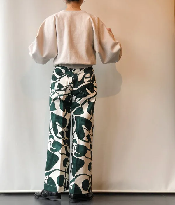 PHEENY/DRILL LEAF PRINT HIGH WAIST PANTS(GREEN)