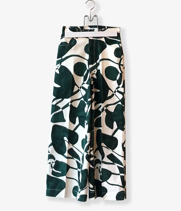 PHEENY/DRILL LEAF PRINT HIGH WAIST PANTS(GREEN)