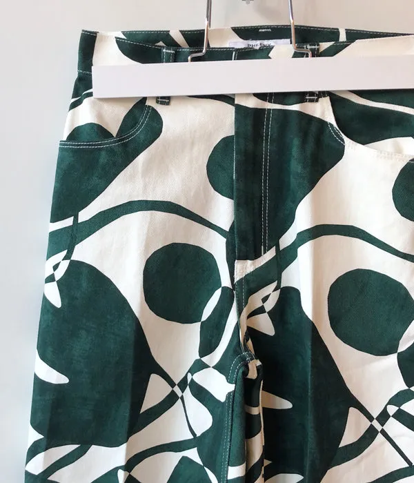 PHEENY/DRILL LEAF PRINT HIGH WAIST PANTS(GREEN)
