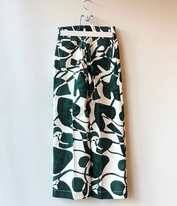 PHEENY/DRILL LEAF PRINT HIGH WAIST PANTS(GREEN)
