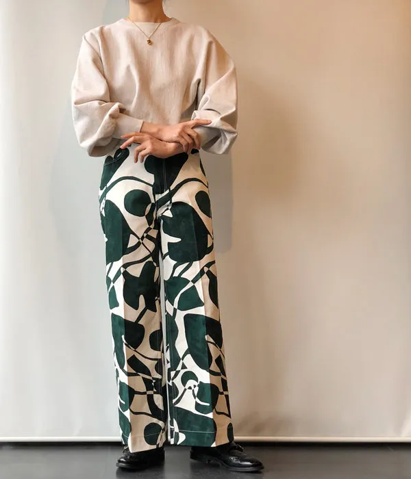 PHEENY/DRILL LEAF PRINT HIGH WAIST PANTS(GREEN)