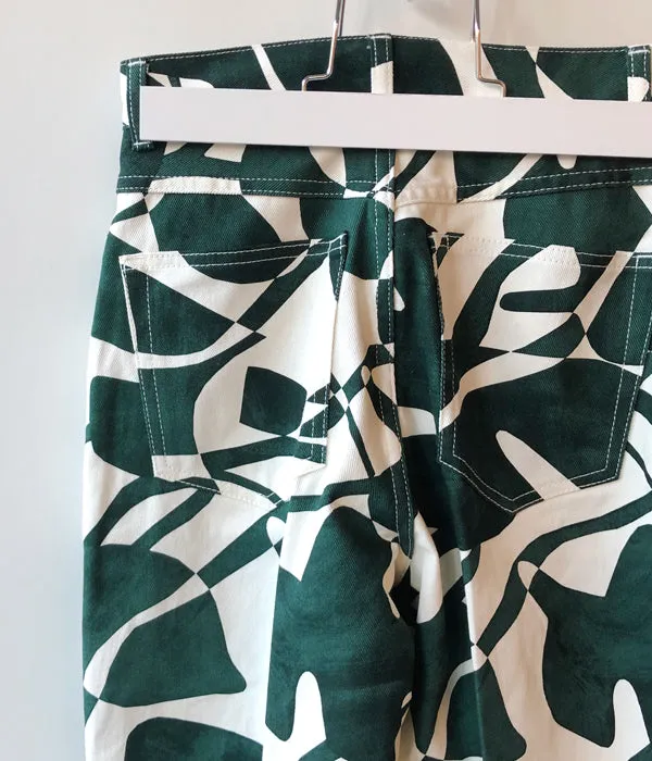 PHEENY/DRILL LEAF PRINT HIGH WAIST PANTS(GREEN)