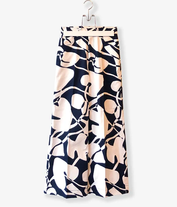 PHEENY/DRILL LEAF PRINT HIGH WAIST PANTS(NAVY)
