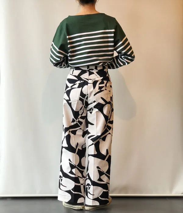 PHEENY/DRILL LEAF PRINT HIGH WAIST PANTS(NAVY)