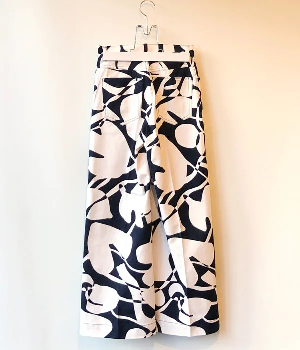 PHEENY/DRILL LEAF PRINT HIGH WAIST PANTS(NAVY)