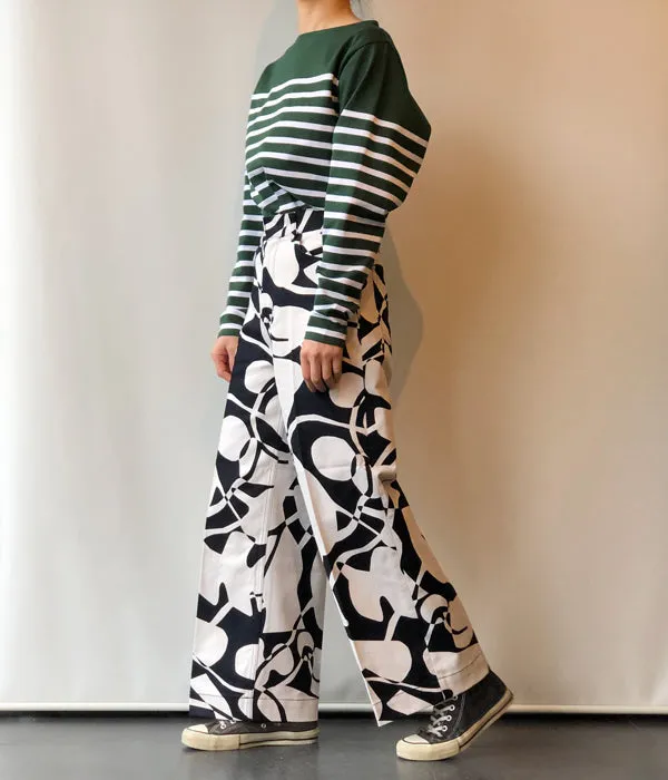 PHEENY/DRILL LEAF PRINT HIGH WAIST PANTS(NAVY)