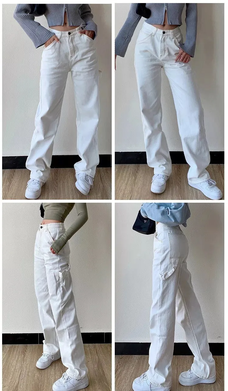 PIA: Baggy Denim Jeans in blau und weiss