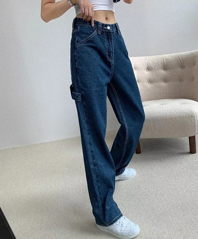 PIA: Baggy Denim Jeans in blau und weiss