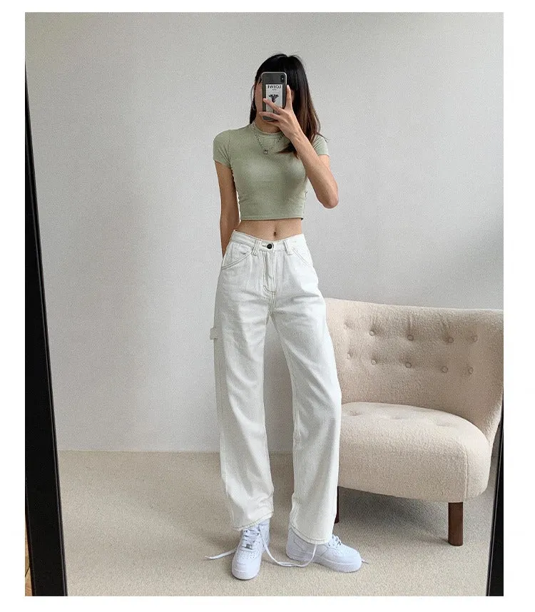PIA: Baggy Denim Jeans in blau und weiss