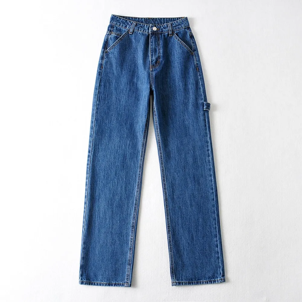 PIA: Baggy Denim Jeans in blau und weiss