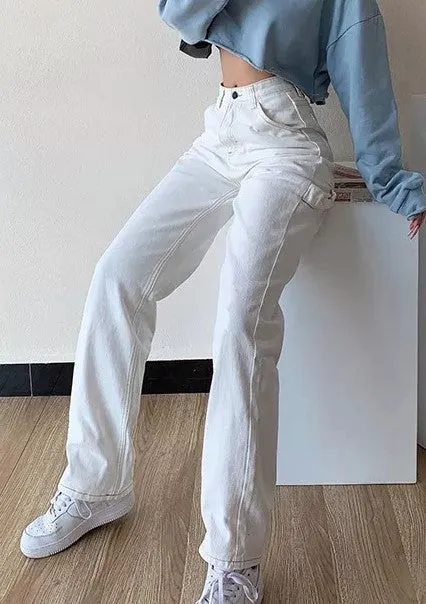 PIA: Baggy Denim Jeans in blau und weiss