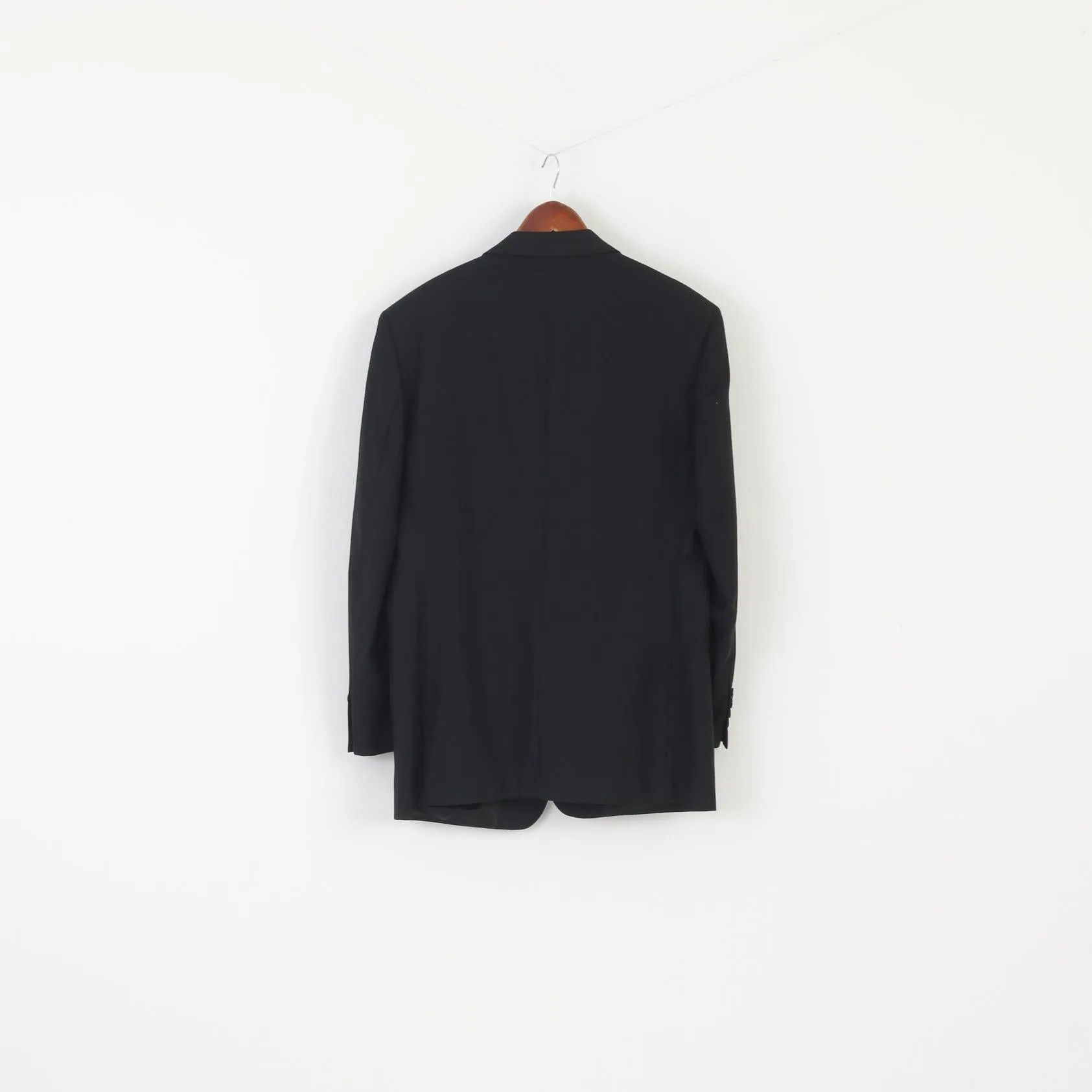 Pierre Cardin Men 40 Blazer Black Wool Shoulder Pads Single Breasted Jacket
