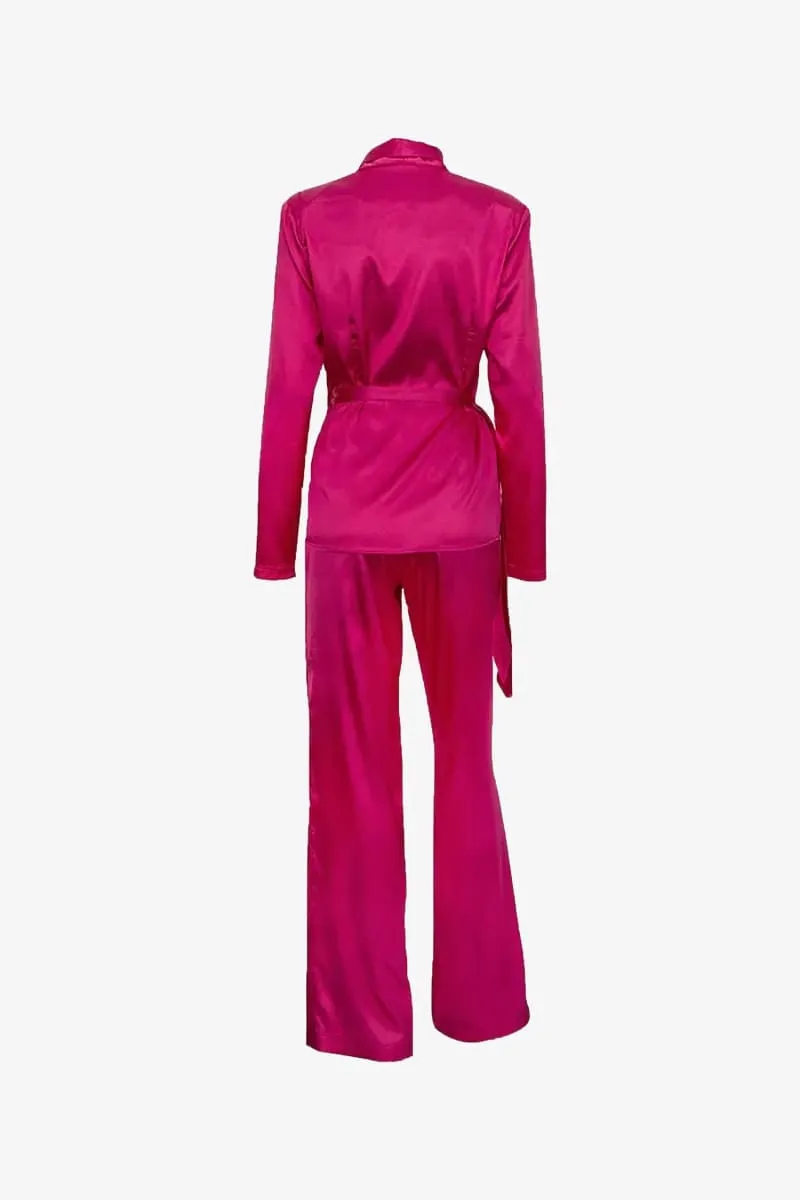 Pink Satin Blazer & Palazzo Pants Set
