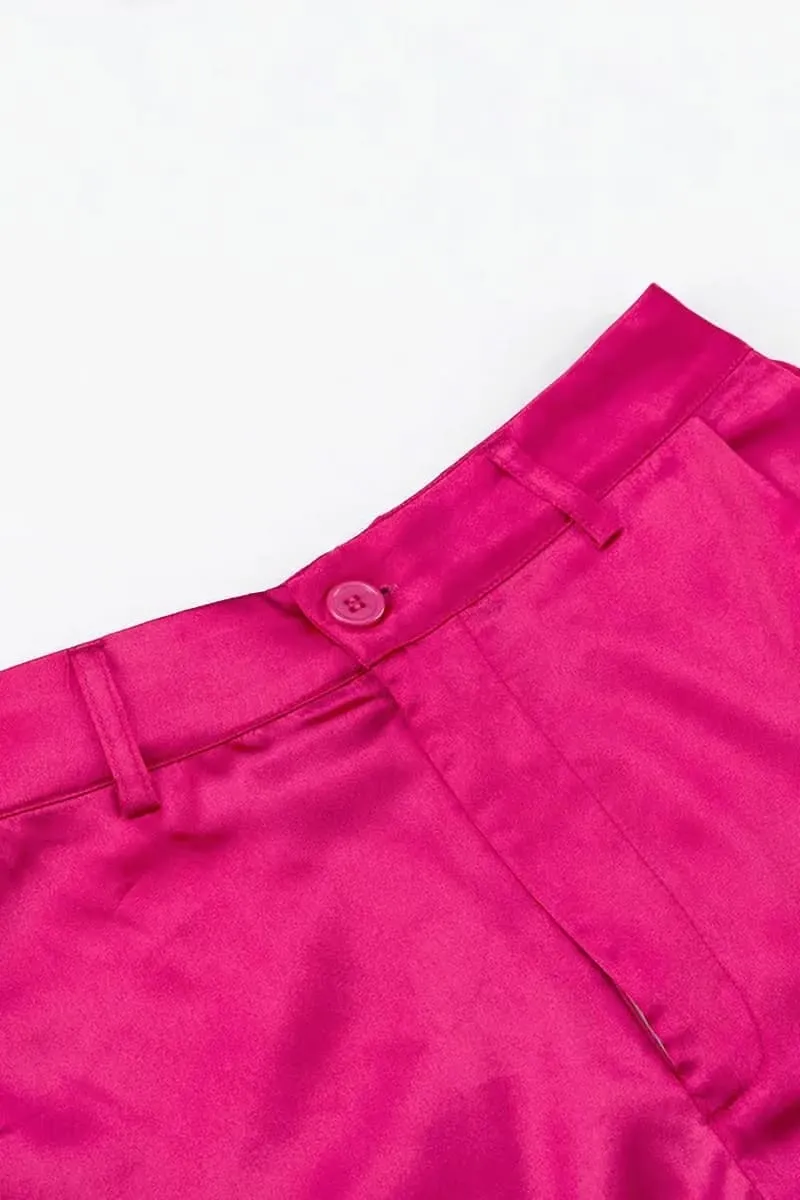 Pink Satin Blazer & Palazzo Pants Set