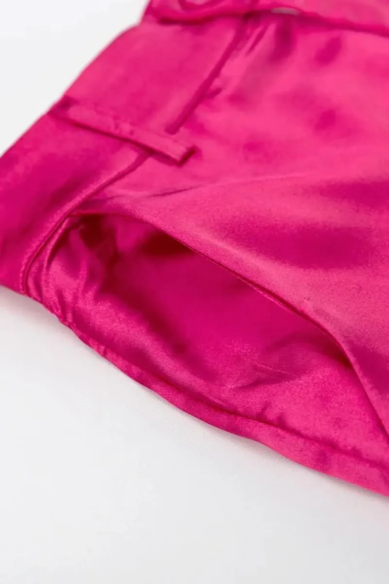 Pink Satin Blazer & Palazzo Pants Set