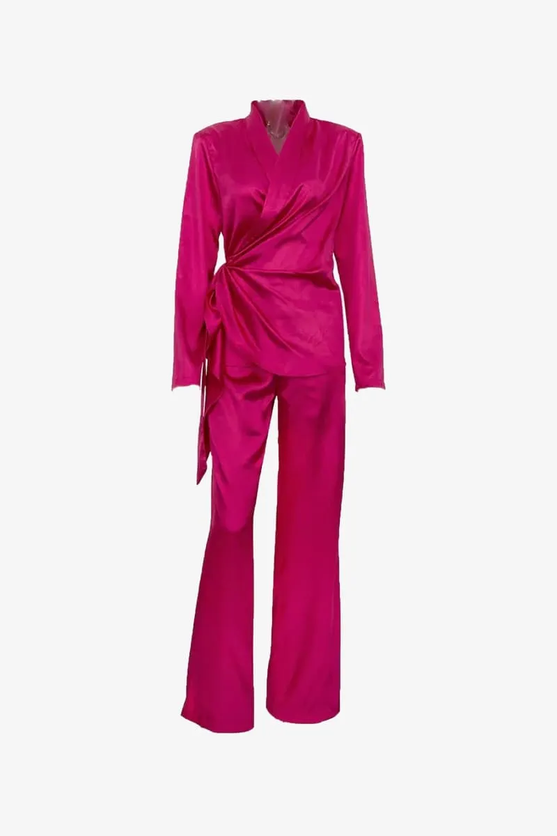 Pink Satin Blazer & Palazzo Pants Set