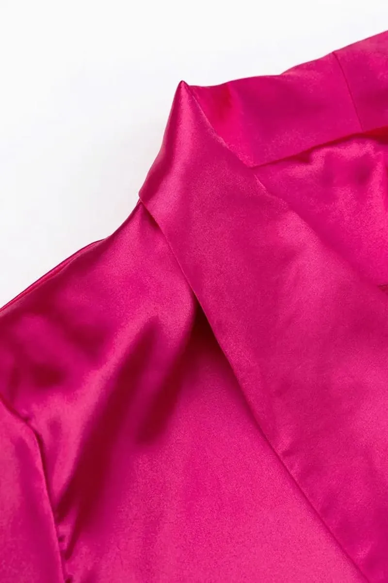 Pink Satin Blazer & Palazzo Pants Set
