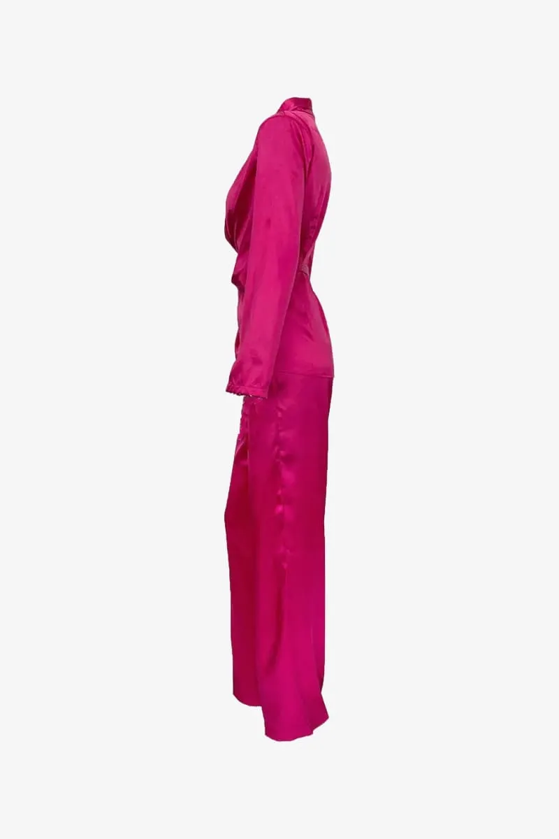 Pink Satin Blazer & Palazzo Pants Set