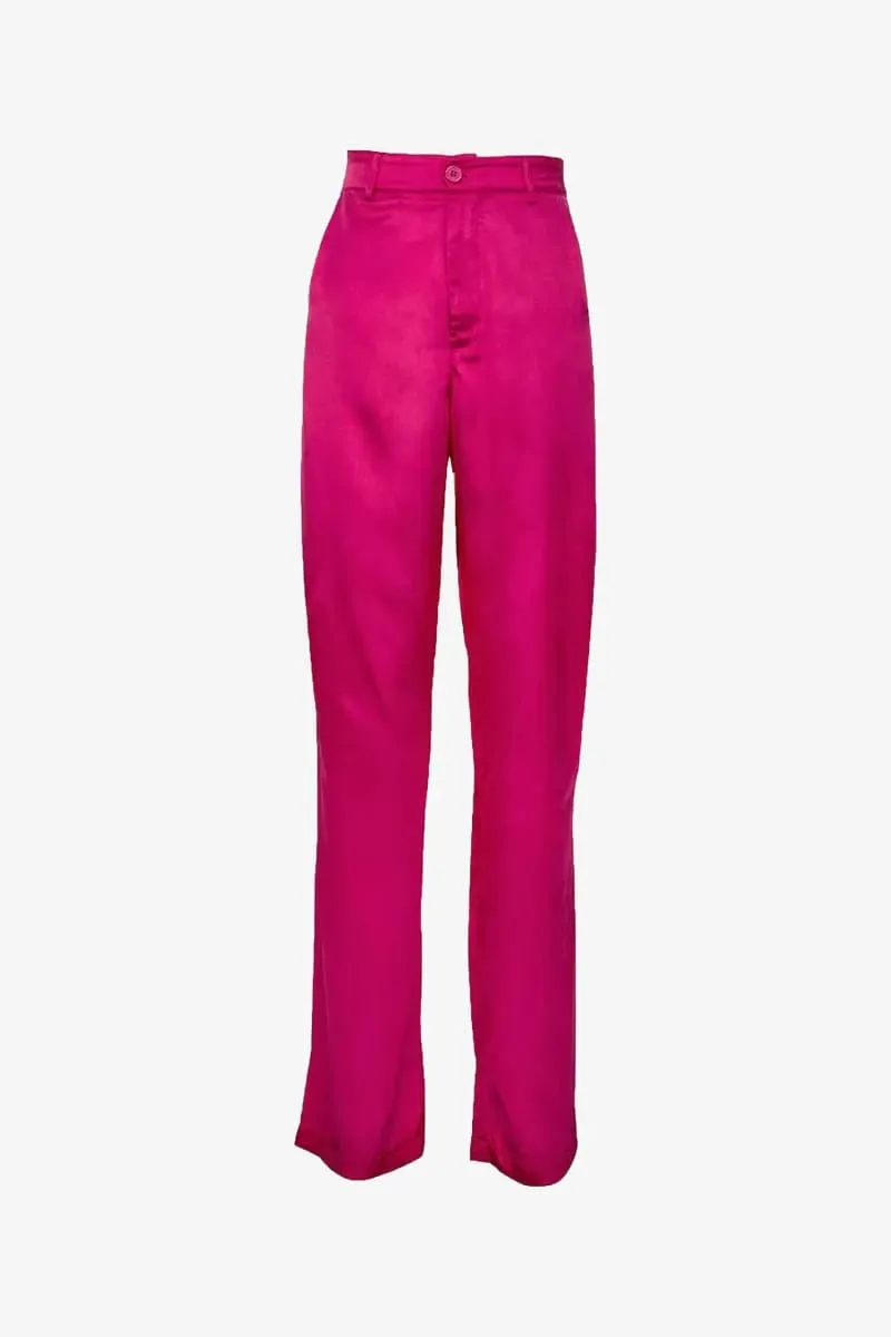 Pink Satin Blazer & Palazzo Pants Set