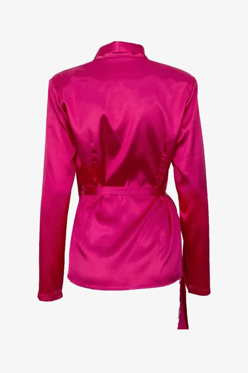 Pink Satin Blazer & Palazzo Pants Set