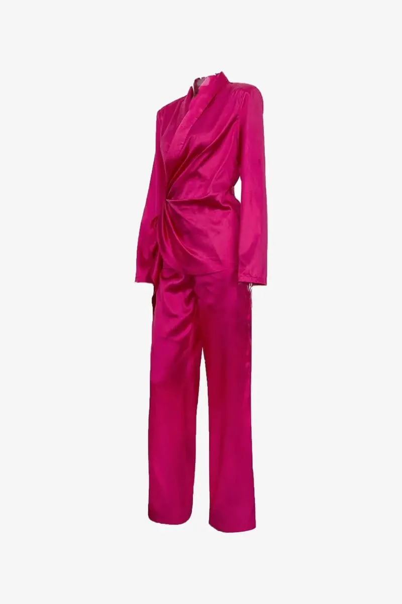 Pink Satin Blazer & Palazzo Pants Set