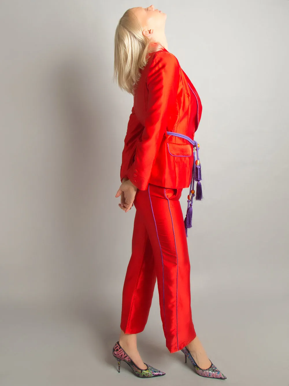 PJ Satin Blazer   Pants Matching Set in Red