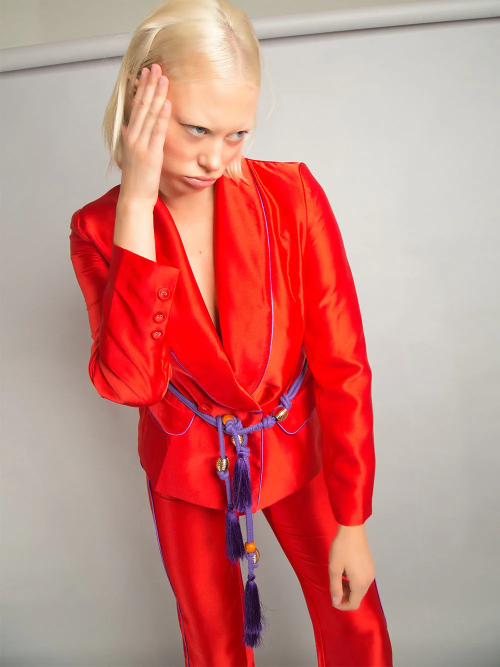 PJ Satin Blazer   Pants Matching Set in Red