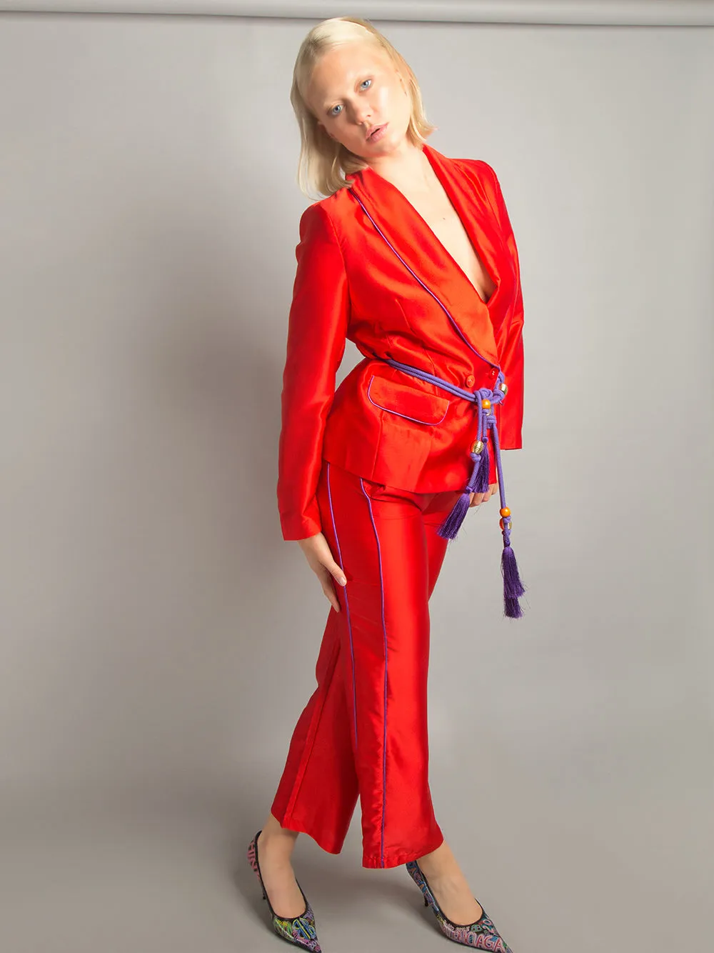 PJ Satin Blazer   Pants Matching Set in Red