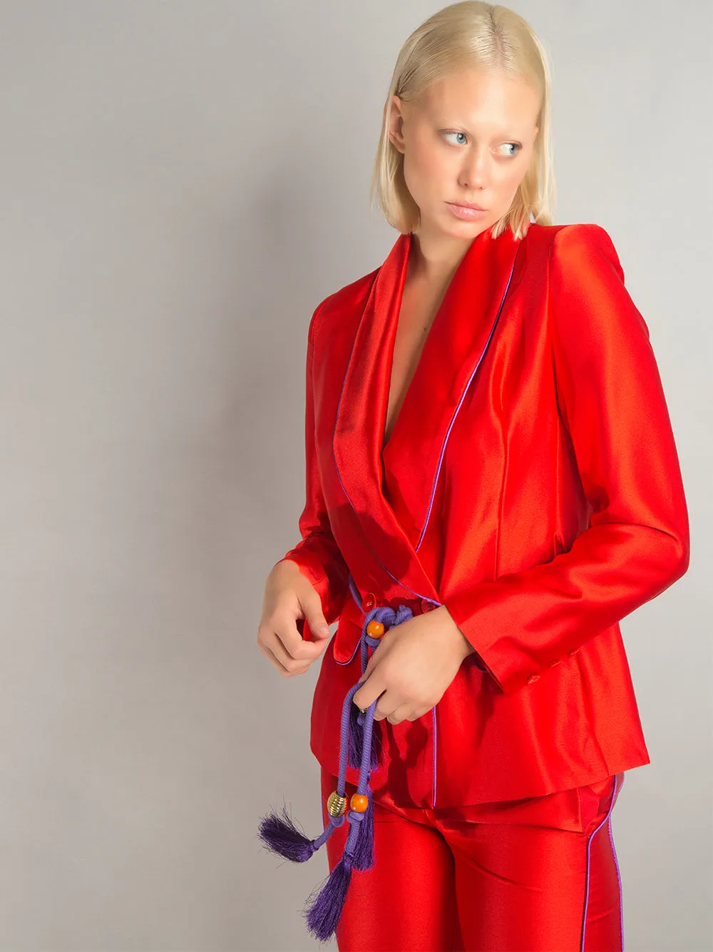 PJ Satin Blazer   Pants Matching Set in Red