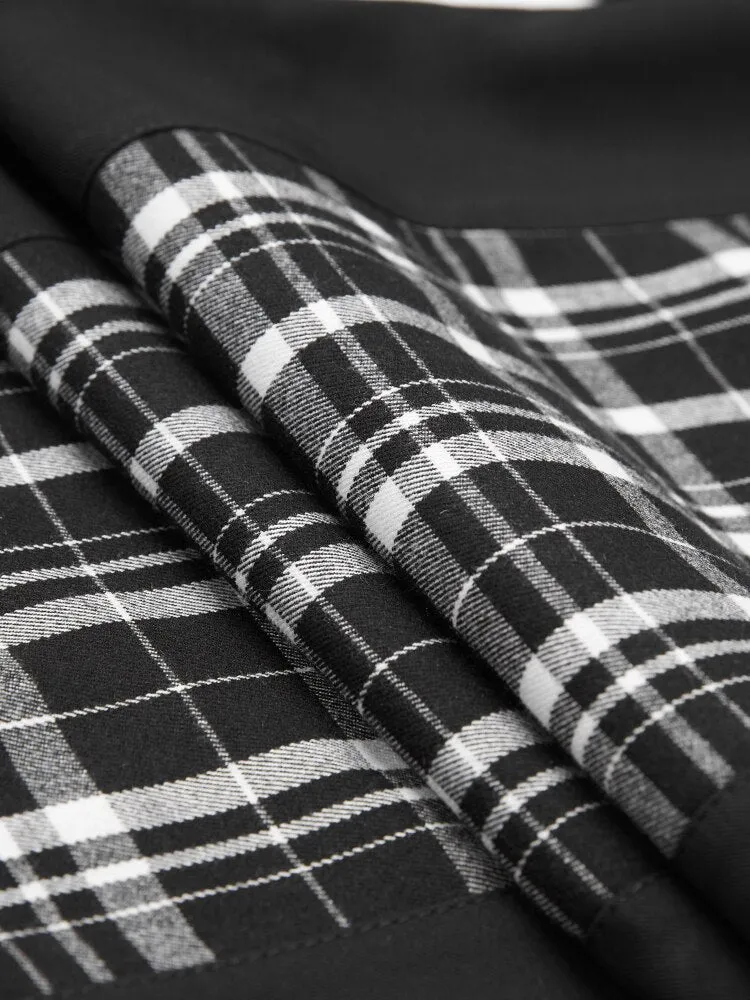 Plaid Color-block Wide Leg Long Pants