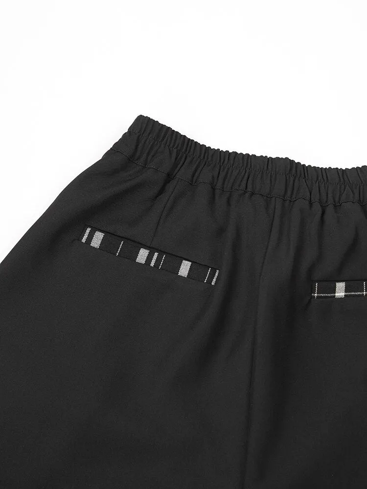 Plaid Color-block Wide Leg Long Pants