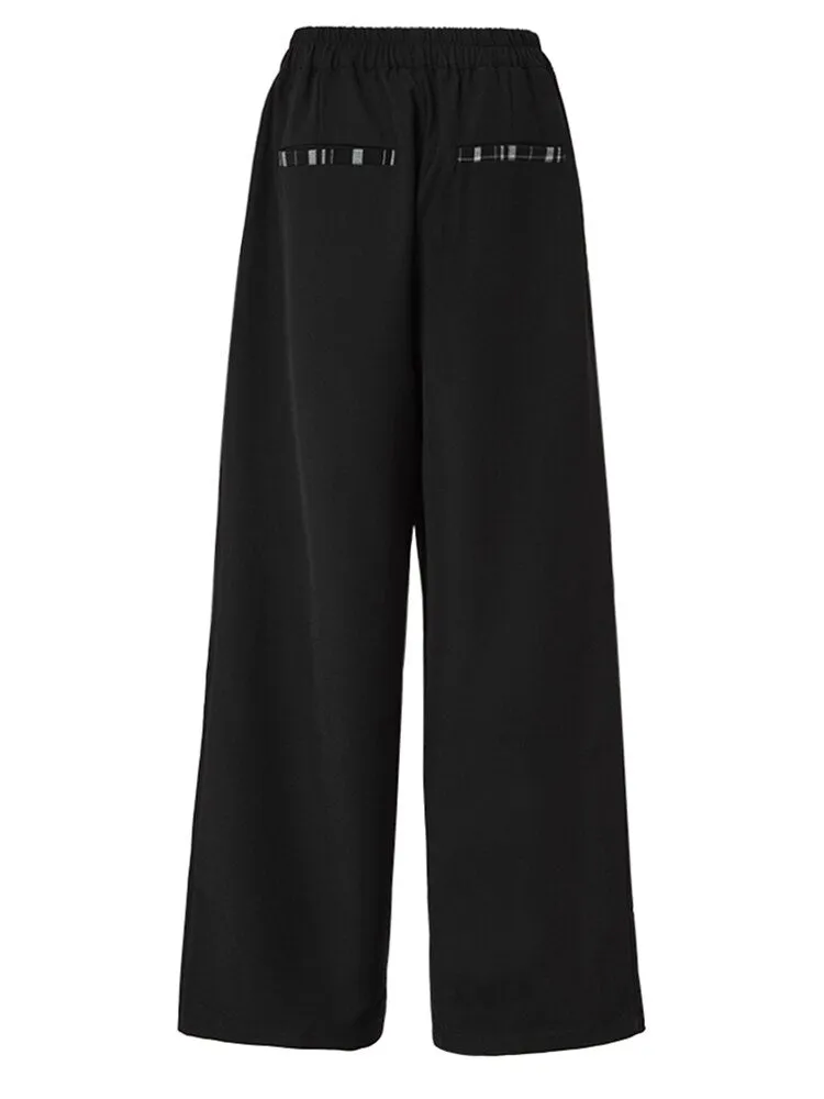 Plaid Color-block Wide Leg Long Pants