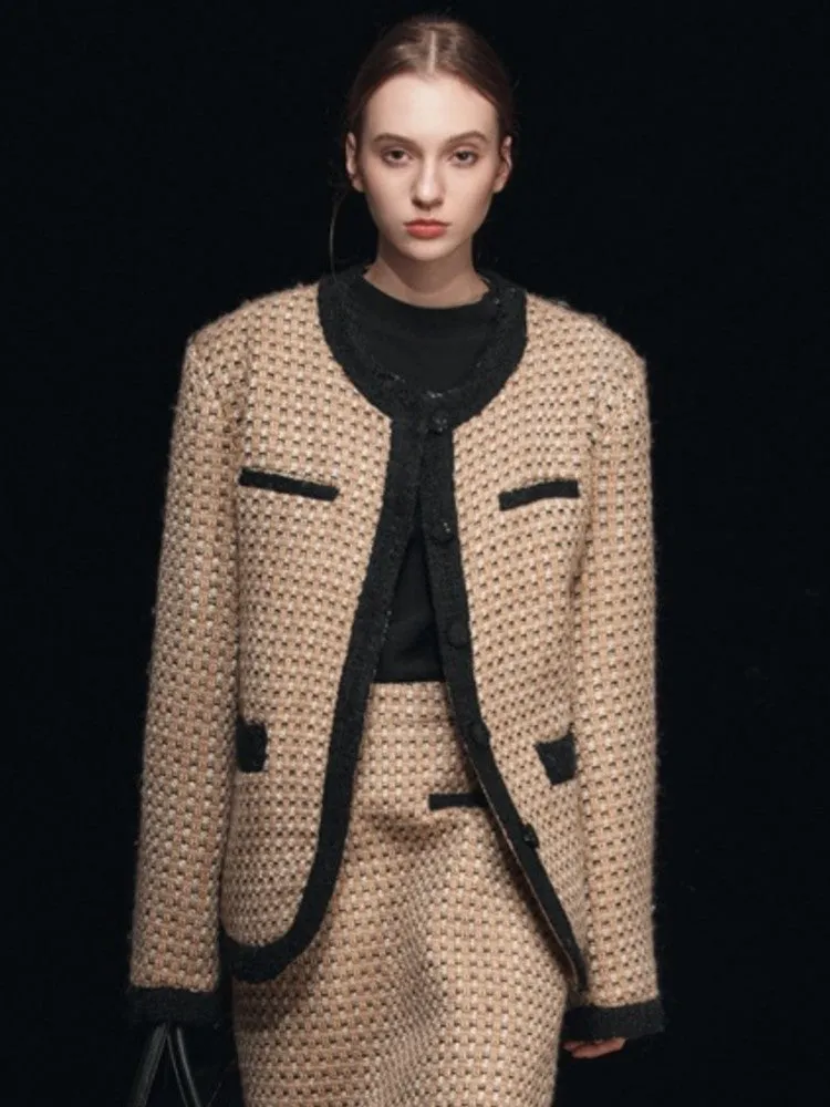 Plaid Wool Round Neck Jacket