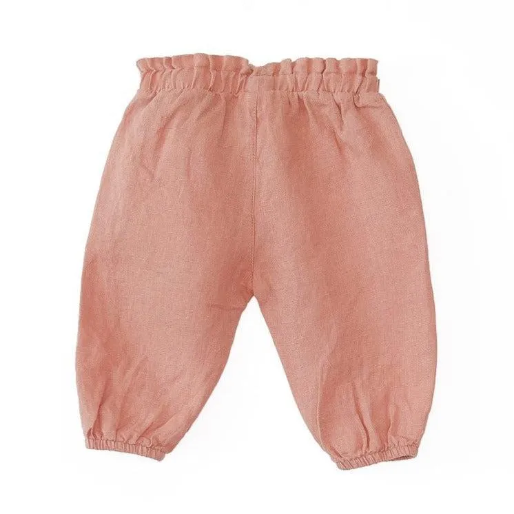Play Up - Linen Wrap Waist Pants - Coral