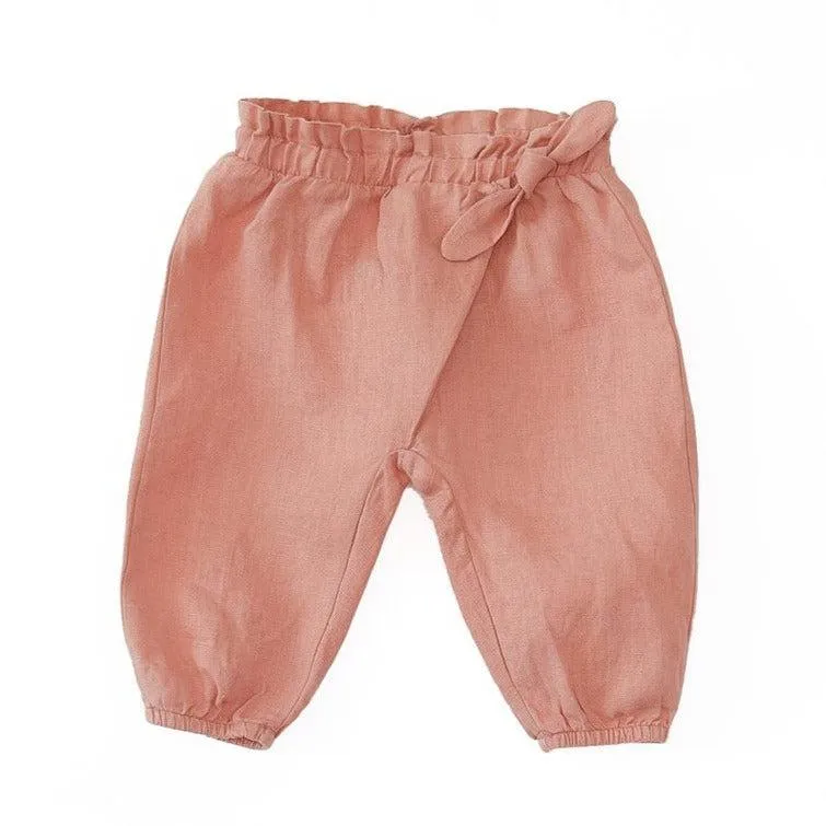 Play Up - Linen Wrap Waist Pants - Coral