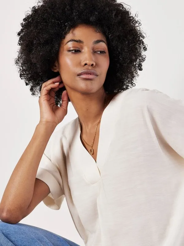 Pleat Detail V-Neck Top
