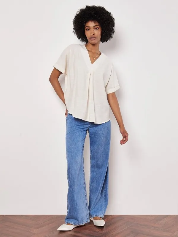 Pleat Detail V-Neck Top