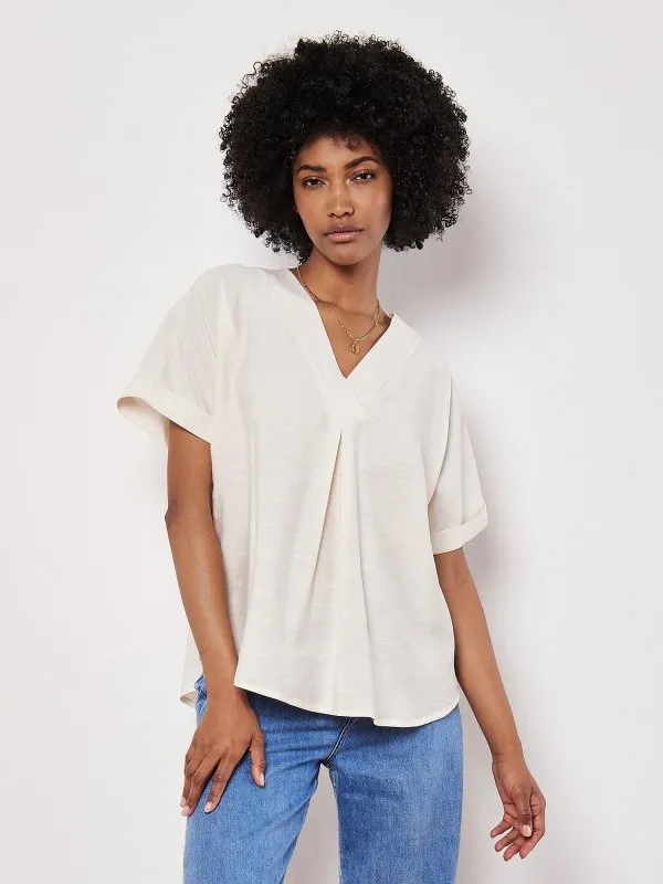 Pleat Detail V-Neck Top