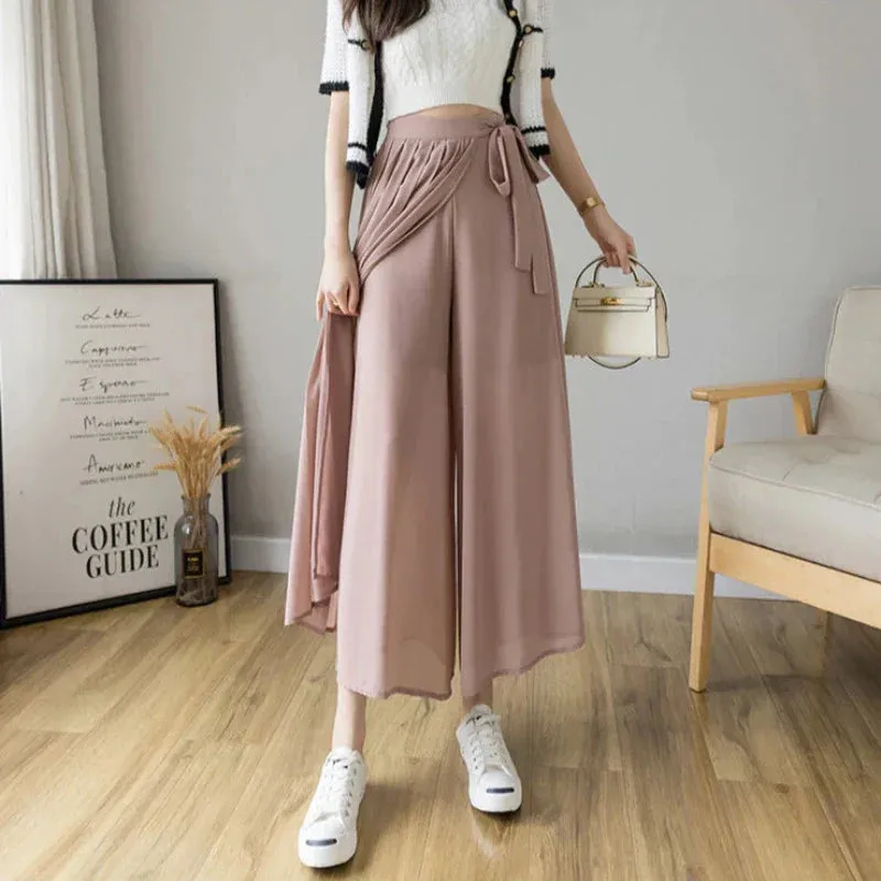 Pleated Chiffon High Waist Pants