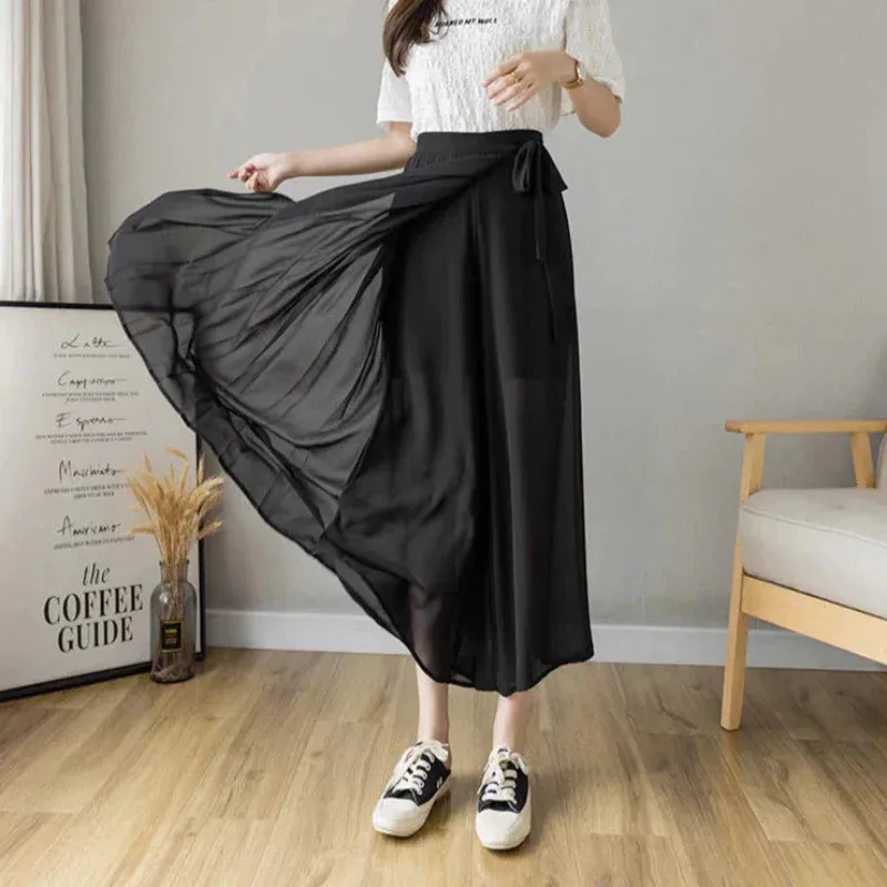 Pleated Chiffon High Waist Pants