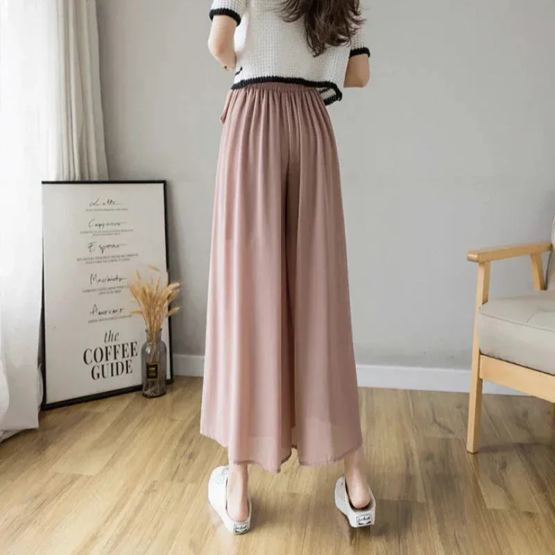 Pleated Chiffon High Waist Pants