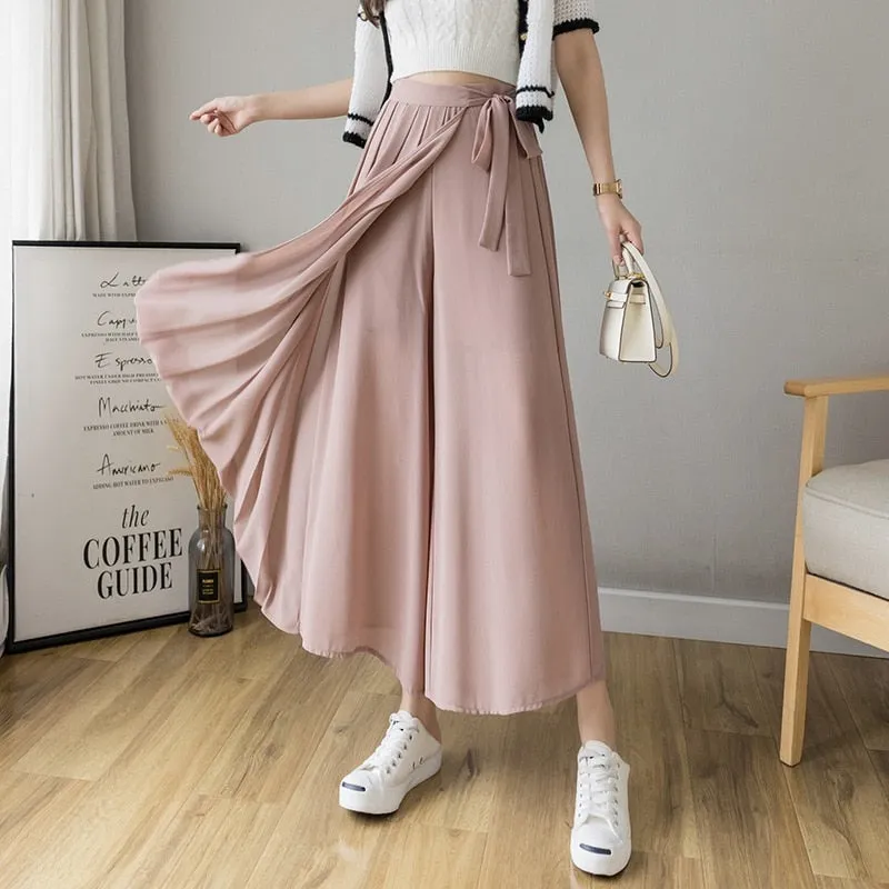 Pleated Chiffon High Waist Pants