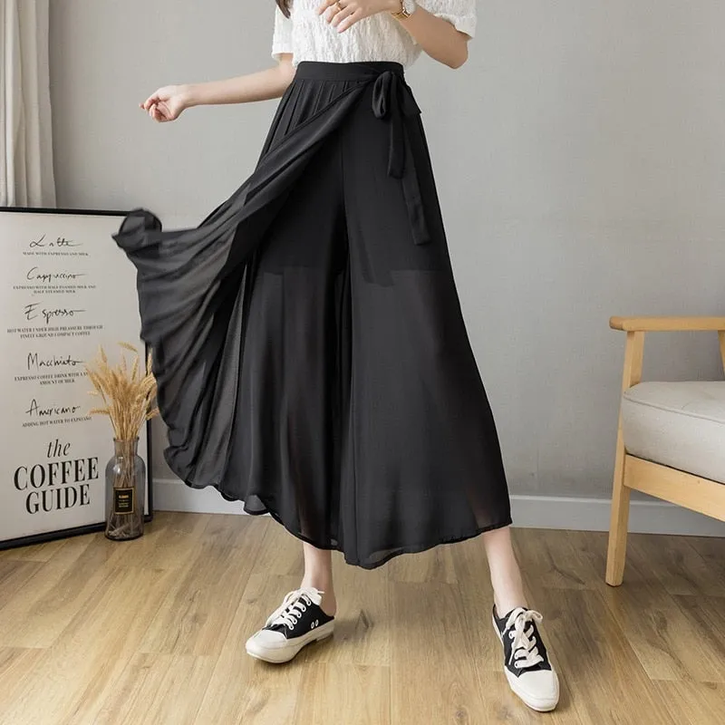 Pleated Chiffon High Waist Pants
