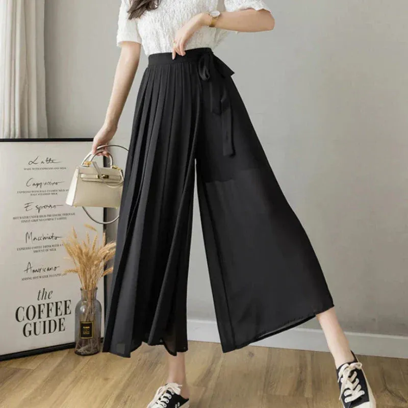 Pleated Chiffon High Waist Pants