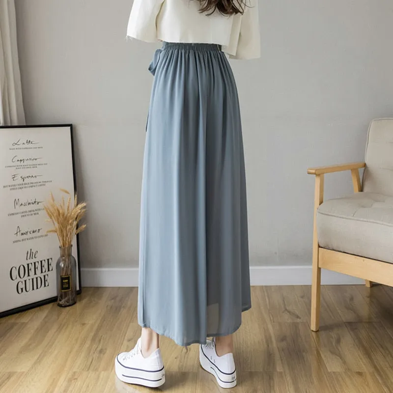 Pleated Chiffon High Waist Pants