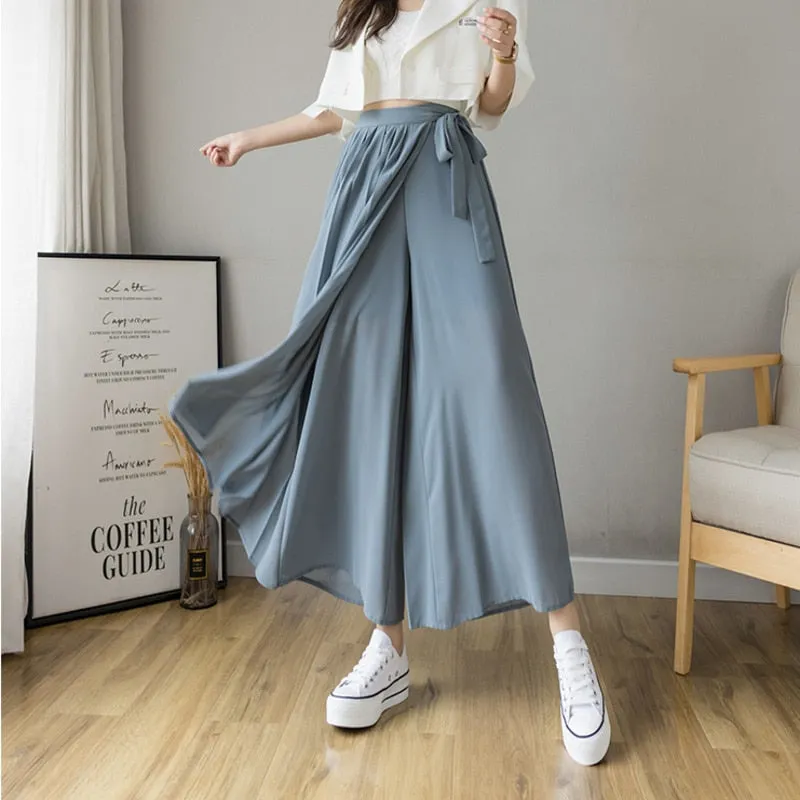 Pleated Chiffon High Waist Pants