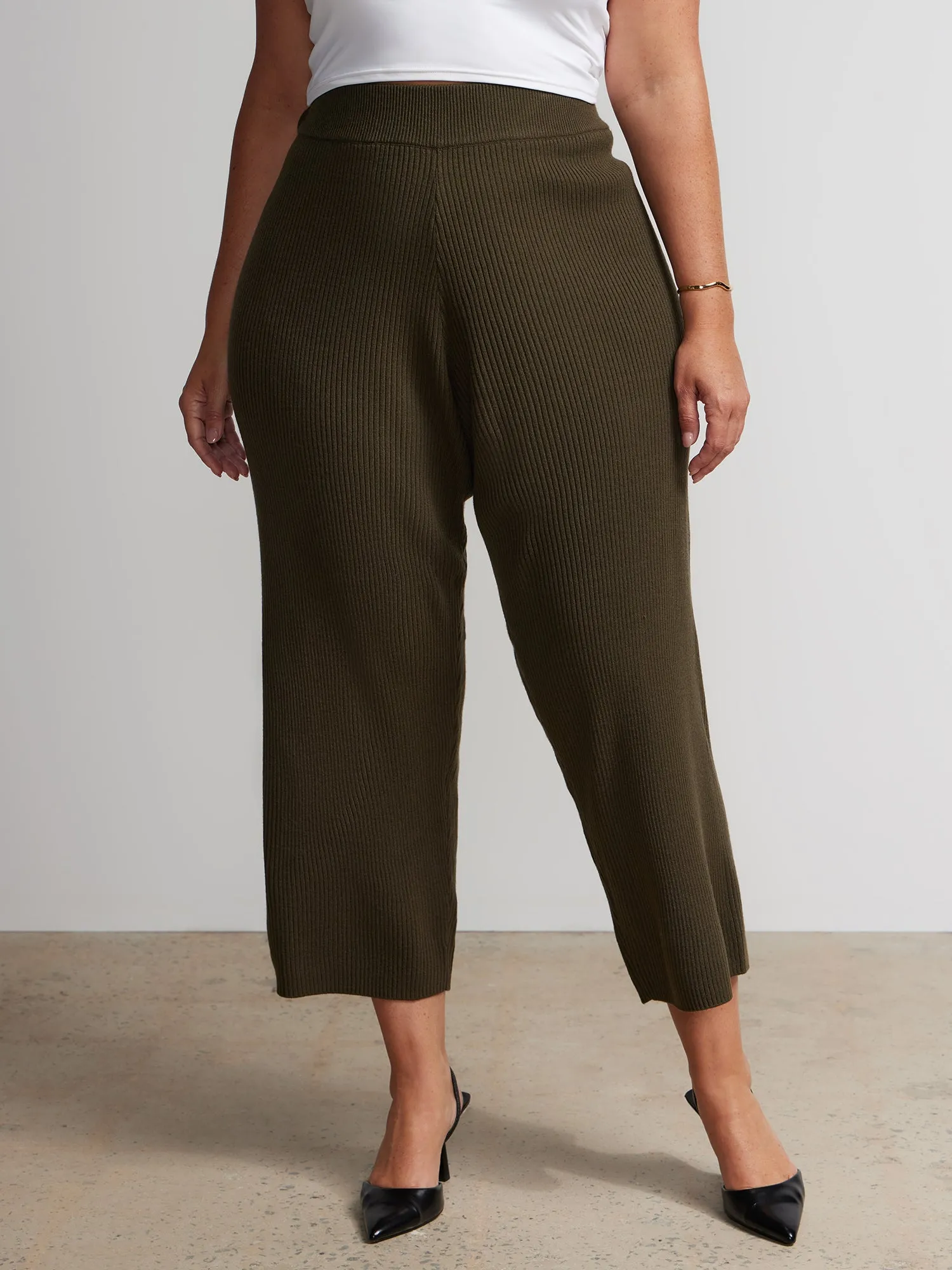 Plus High Rise Sweater Knit Cropped Pants