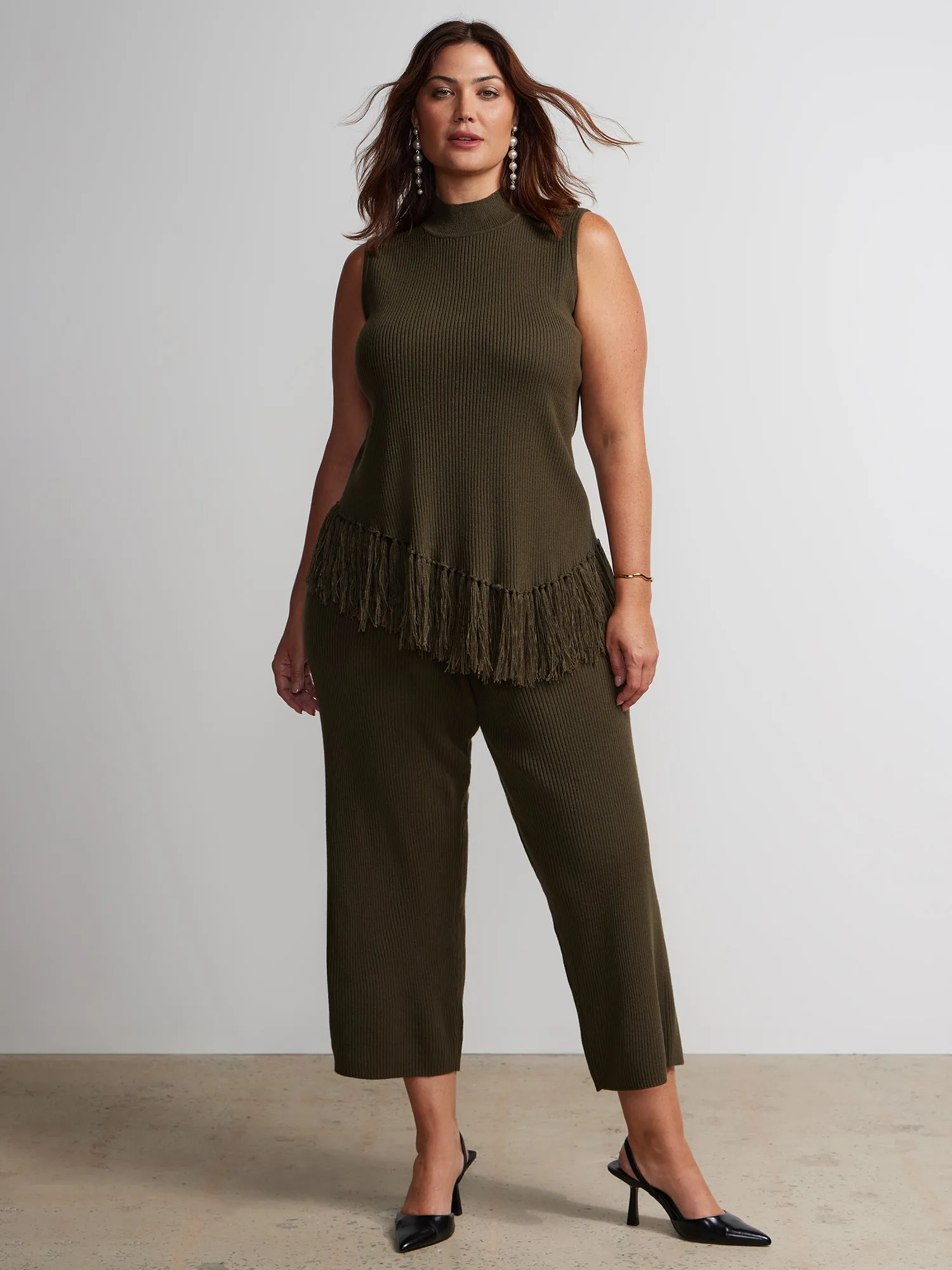 Plus High Rise Sweater Knit Cropped Pants